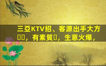 三亞KTV招、客源出手大方，有素質，生意火爆，